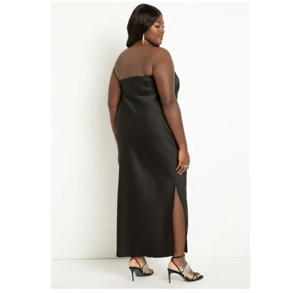 ELOQUII Dress Size 14 Satin Tube Maxi Black Cocktail Evening Formal Wedding NWT - Picture 2 of 13